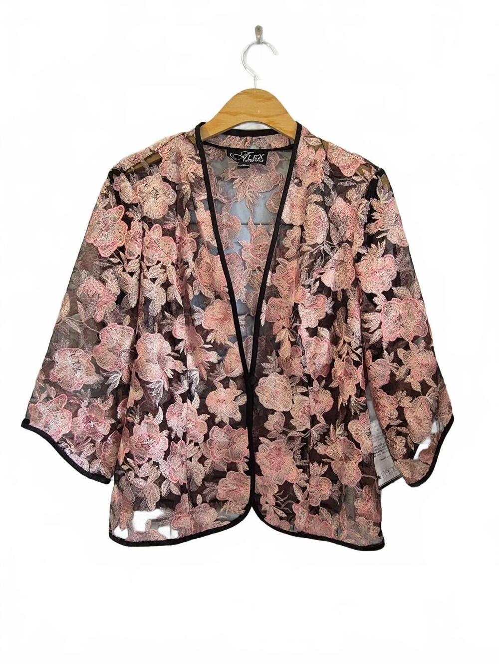 Alex Evenings Women’s Xl Pink Floral Embroidered Sheer Mesh Evening Jacket Nwt